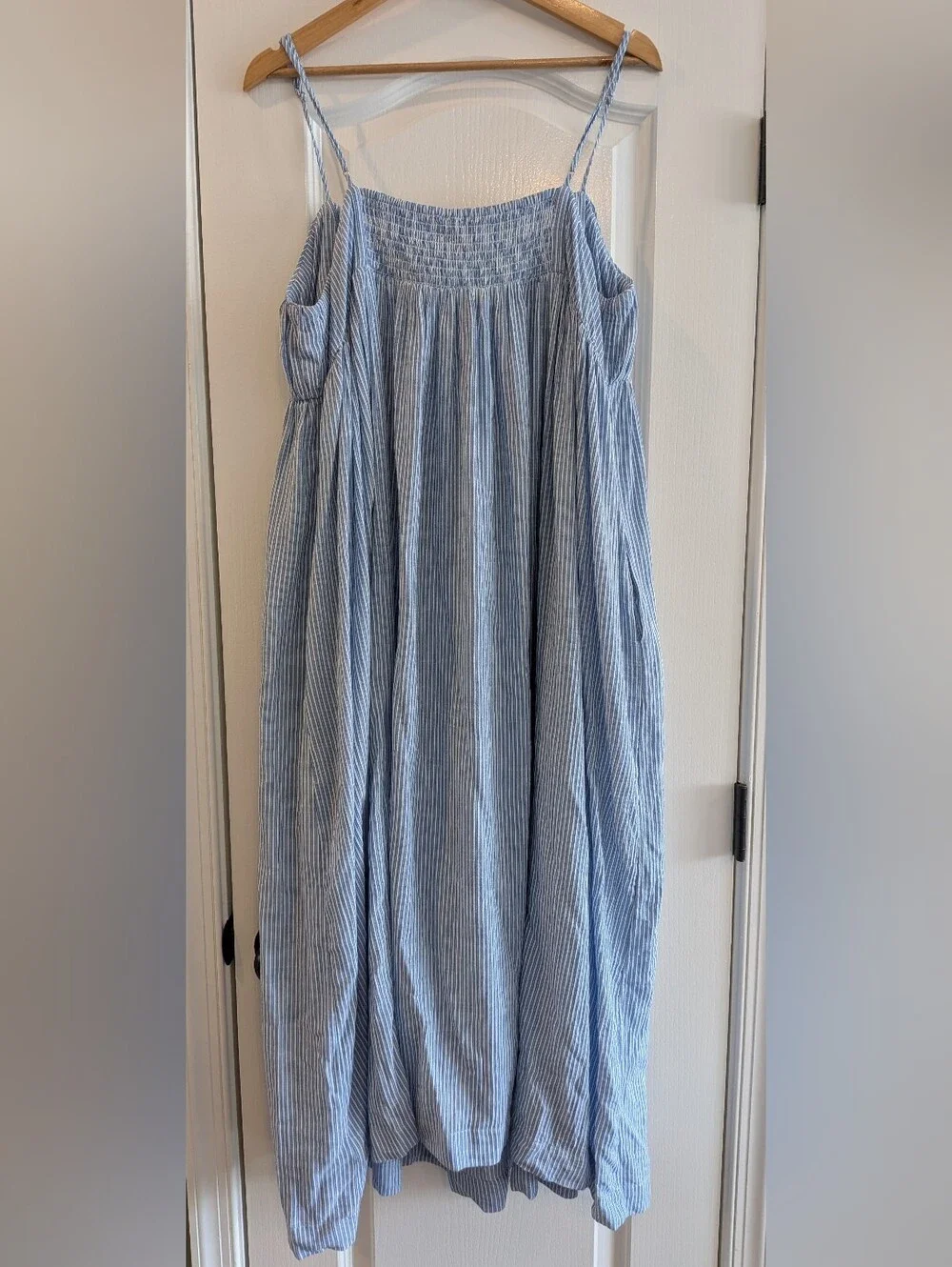 J. Crew Airy Gauze Empire-Waist Midi Dress Stripe Blue White Cotton Size 3X NWT